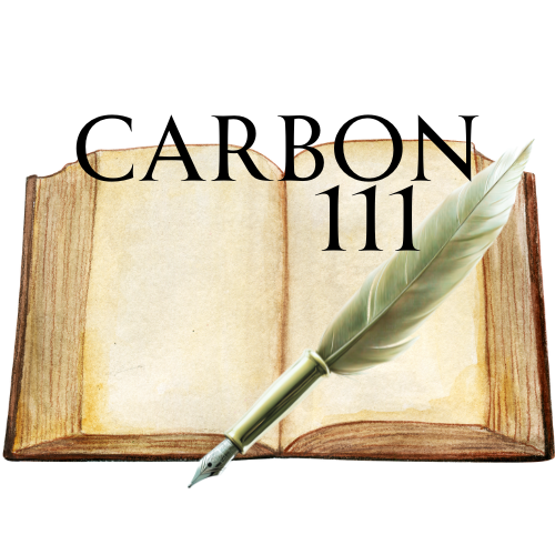 A book with a quill that says Carbon 111 on top.